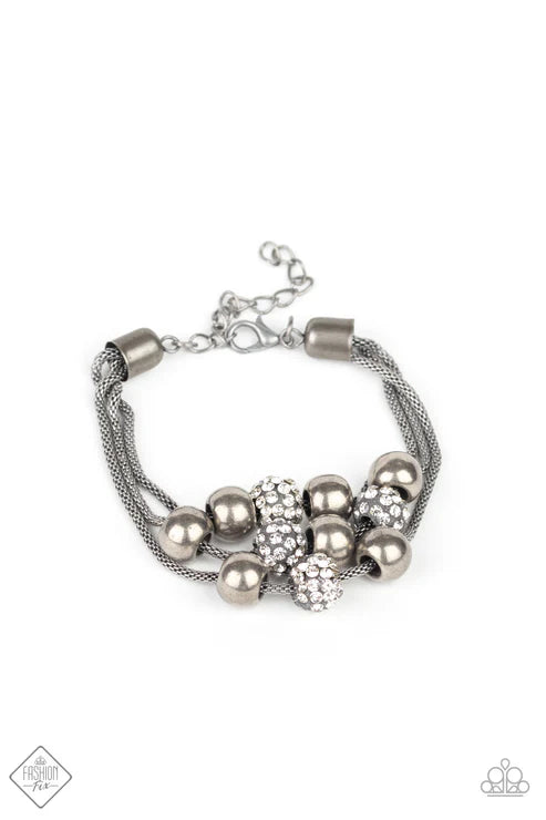 3-Piece Oversized Gunmetal Gritty-Tin Encrusted Crystal Hoop Industrial Set SET#6752