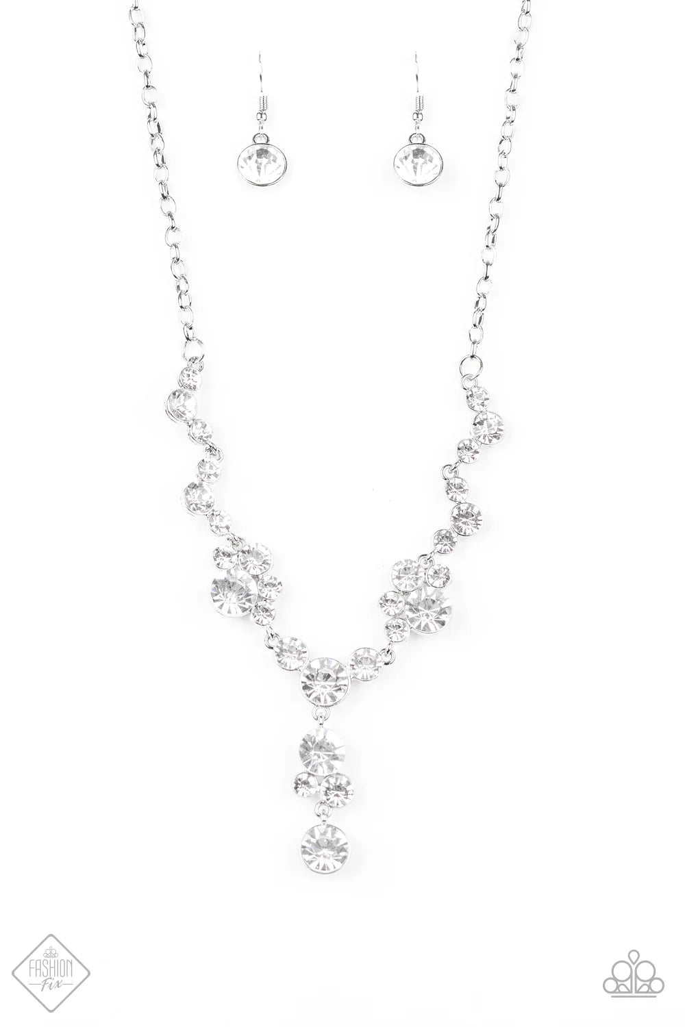Inner Light - Oversized White Collection Encrusted Link Oversized Gem Dangle Extended Pendant Necklace N#7116
