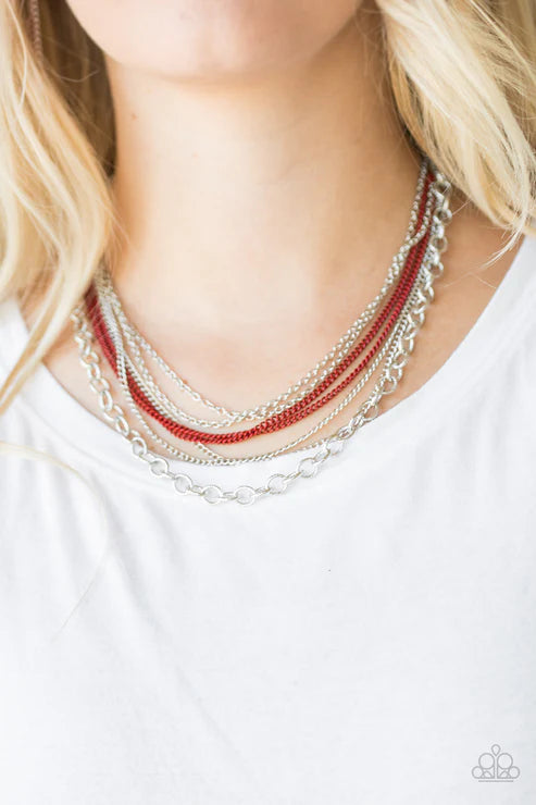 Intensely Industrial - Red Collision Chains Industrial Necklace N#3494