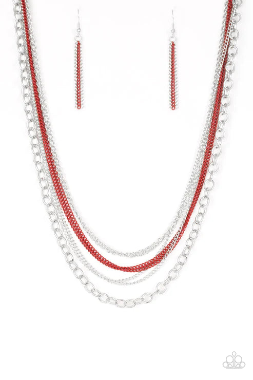 Intensely Industrial - Red Collision Chains Industrial Necklace N#3494