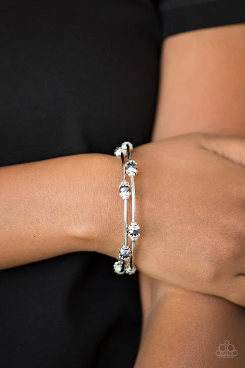 Into Infinity - Blue Metallic Crystal Shimmery Accents Coiled Wire Infinity Wrap Bracelet B#7301