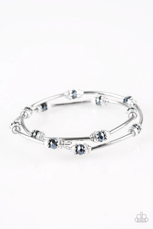 Into Infinity - Blue Metallic Crystal Shimmery Accents Coiled Wire Infinity Wrap Bracelet B#7301