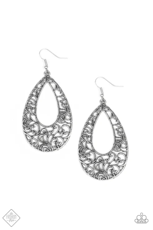 Iridescently Ivy - Oversized Silver Vine Filigree Teardrop Earrings E#384