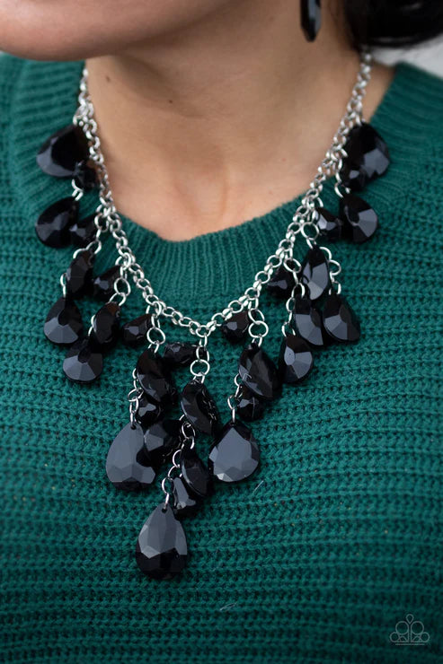 Irresistible Iridescence - Black Faceted Teardrop Fringe Necklace N#3956