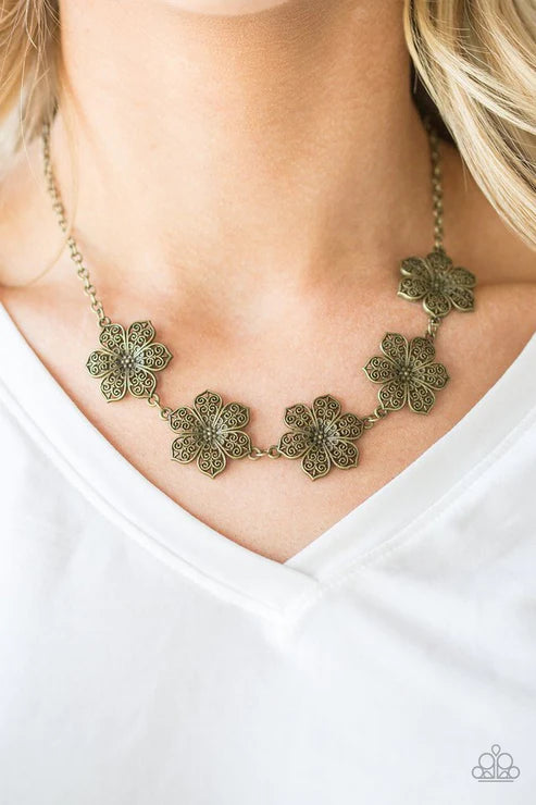Island Maven - Brass 3D Flower Filigree Petals Links Necklace N#5423