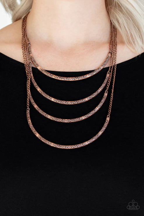 It Will Be Over MOON - Oversized Copper Embossed Ornate Crescent Necklace N#2788