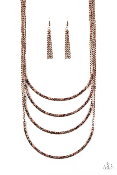 It Will Be Over MOON - Oversized Copper Embossed Ornate Crescent Necklace N#2788
