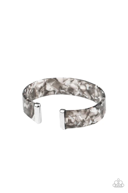 Its Getting HAUTE In Here - Black (Black/White/Silver) Capped Curled Tortoise Shell Cuff Bracelet B#4263