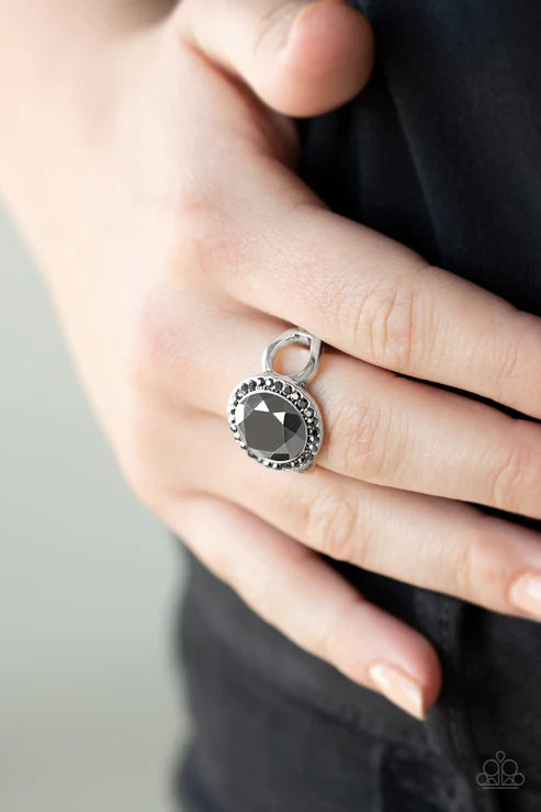 Its Gonna GLOW! - Silver Hematite Encrusted Ring R#5999