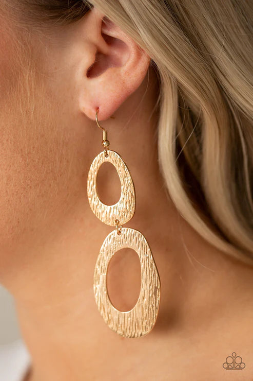 Ive SHEEN It All - Oversized Gold Asymmetrical Abstract High-sheen Textured Earrings E#4082