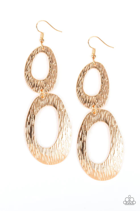 Ive SHEEN It All - Oversized Gold Asymmetrical Abstract High-sheen Textured Earrings E#4082