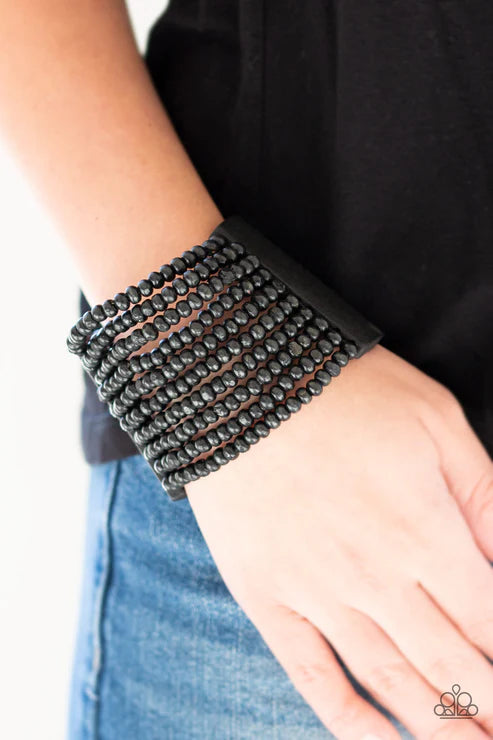 JAMAICAN Me Jam - Oversized Black Infused Rectangular Distressed Wooden Bracelet B#6408
