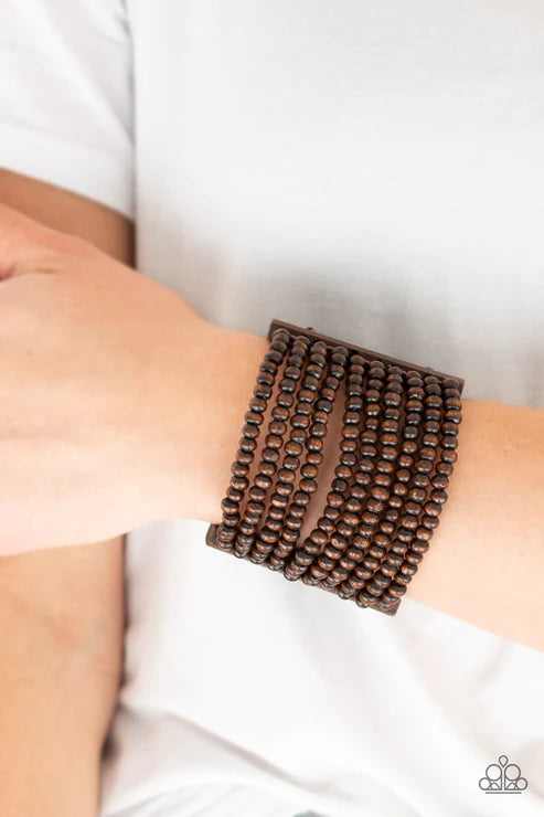 JAMAICAN Me Jam - Oversized Brown Infused Rectangular Distressed Wooden Bracelet B#6905
