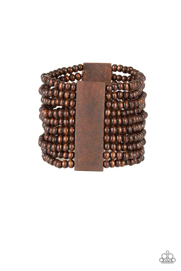 JAMAICAN Me Jam - Oversized Brown Infused Rectangular Distressed Wooden Bracelet B#6905