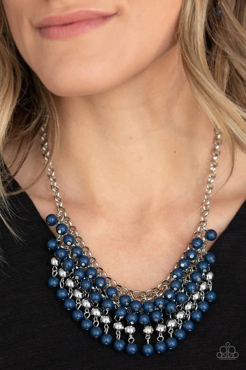 Jubilant Jingle - Blue Interlocked Chains Stacked Fringe Necklace N#3585