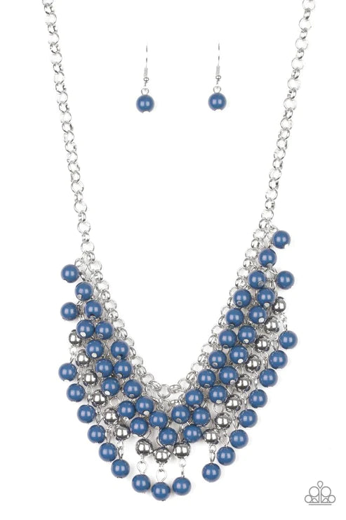 Jubilant Jingle - Blue Interlocked Chains Stacked Fringe Necklace N#3585
