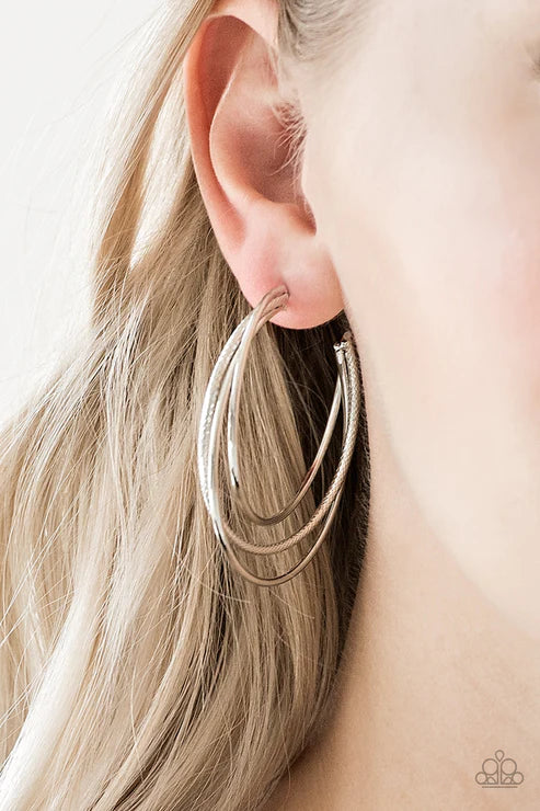 Jumpin Through Hoops - Oversized Silver Smooth/Serrated Bold Spunky Industrial Hoop Earrings E#3929