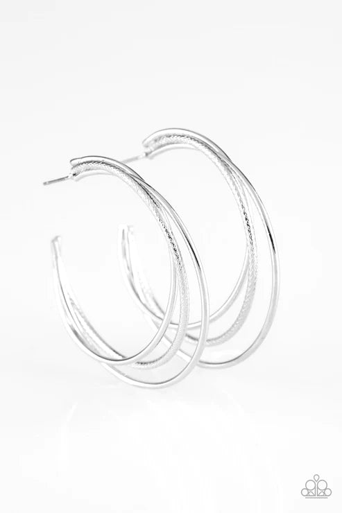 Jumpin Through Hoops - Oversized Silver Smooth/Serrated Bold Spunky Industrial Hoop Earrings E#3929