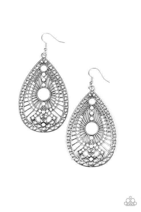 Just Dropping By - Oversized White Dotted Whirl Filigree Teardrop Earrings E#3695