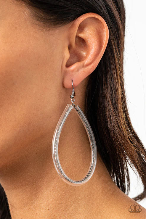 Just ENCASE You Missed It - Oversized Black Invisible Tube Chain Wire Hoop Earrings E#4777