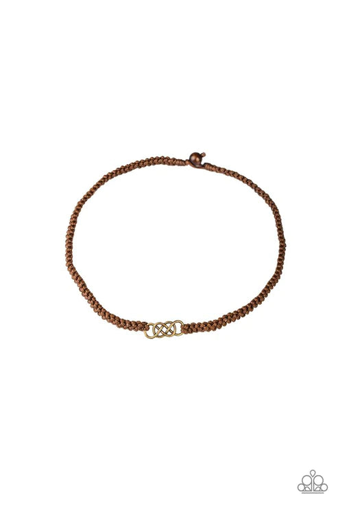 Just In MARITIME - Brass/Brown Interweaved 3D Infinity Braided Knotted Cord Button Loop Closure Urban Necklace N#3685