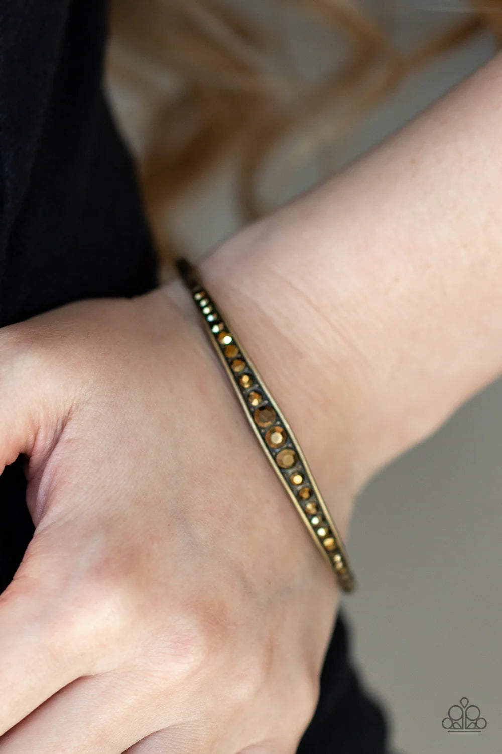 Just SPARKLE and Wave - Brass/Golden Encrusted Ripple/Wavy Bangle Bracelet B#7106