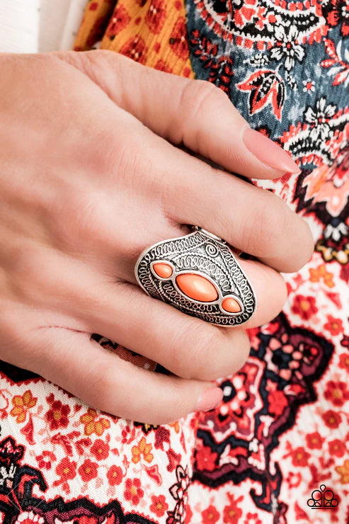 3-Piece Orange (Coral) Hammered Teardrop Tribal Fringe Set SET#6616