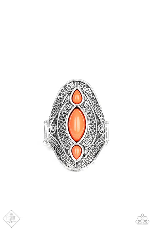 3-Piece Orange (Coral) Hammered Teardrop Tribal Fringe Set SET#6616