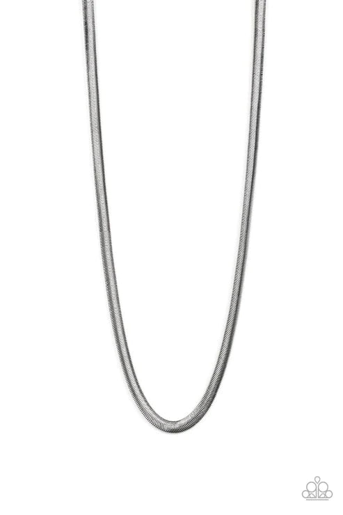 Kingpin - Oversized Black High-Sheen Herringbone Urban Necklace N#5902