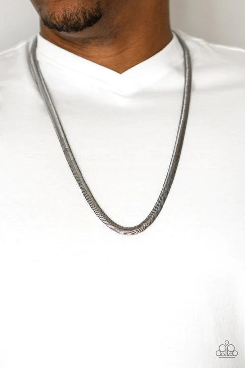 Kingpin - Oversized Black High-Sheen Herringbone Urban Necklace N#5902