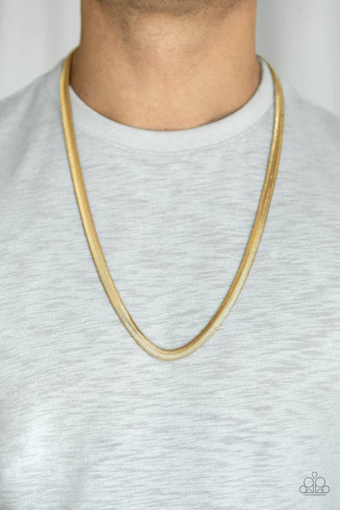Kingpin - Oversized Gold High-Sheen Herringbone Urban Necklace N#4806