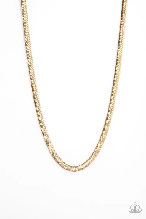 Kingpin - Oversized Gold High-Sheen Herringbone Urban Necklace N#4806