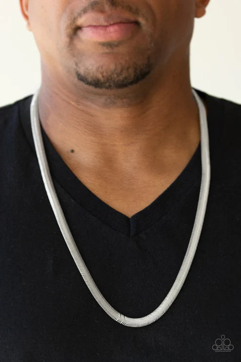 Kingpin - Oversized Silver High-Sheen Herringbone Urban Necklace N#3846