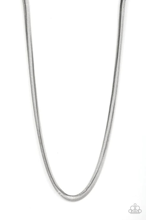 Kingpin - Oversized Silver High-Sheen Herringbone Urban Necklace N#3846