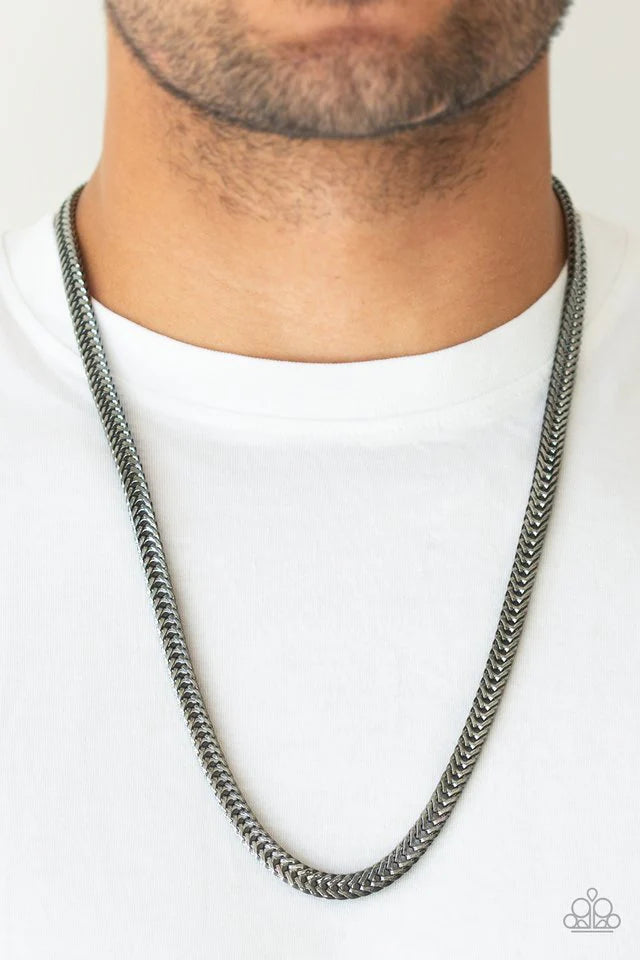 Knockout King - Oversized Black High-Sheen Flat Franco Chain Link Urban Necklace N#7205
