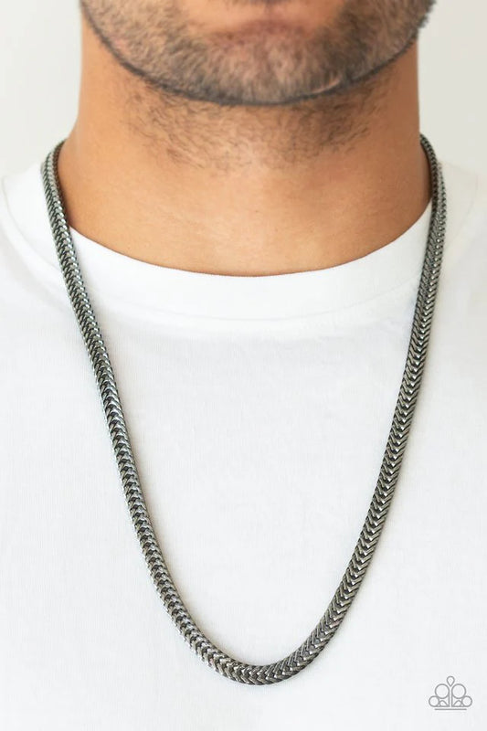 Knockout King - Oversized Black High-Sheen Flat Franco Chain Link Urban Necklace N#7205