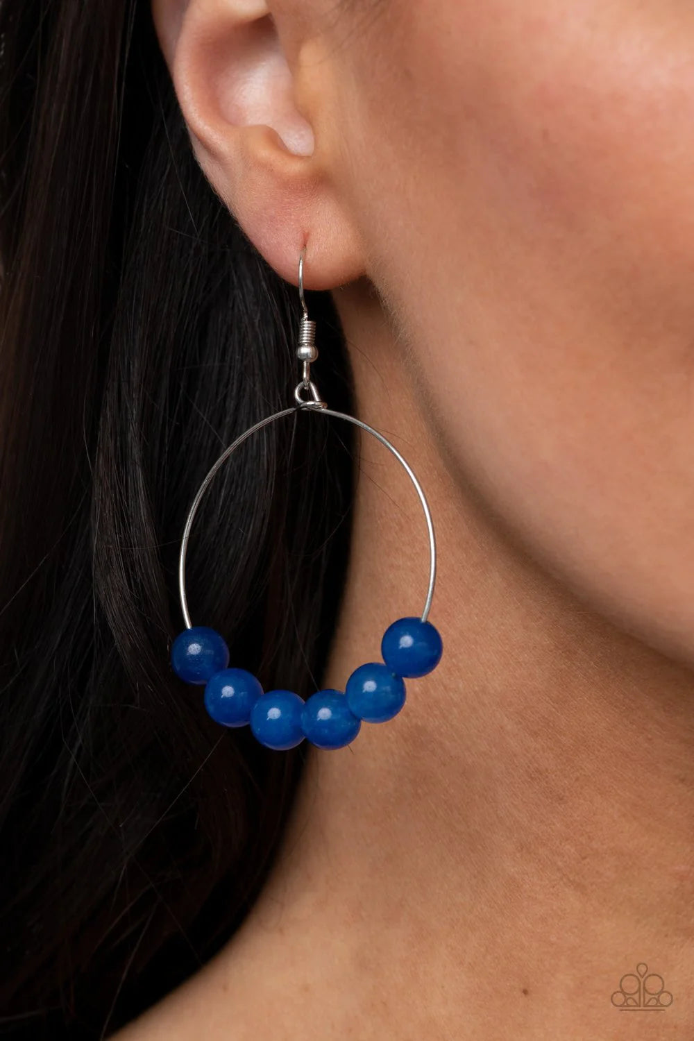 Let It Slide - Oversized Blue Lapis Lazuli Stones Slide Along Hoop Earrings E#4555