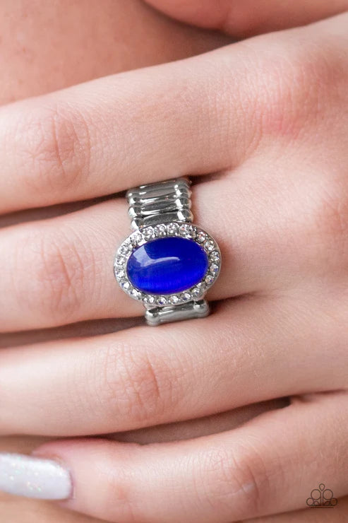 Laguna Luxury - Majestic Princess Blue Encrusted Cat's Eye Moonstone Ring R#5679