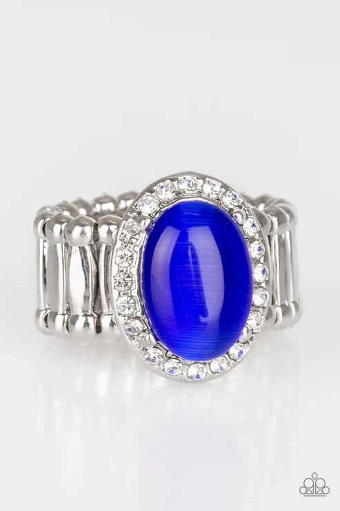 Laguna Luxury - Majestic Princess Blue Encrusted Cat's Eye Moonstone Ring R#5679