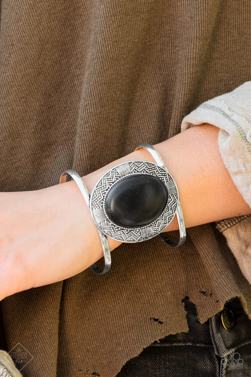 Lasting Landmark - Oversized Dramatic Black Embossed Zigzagg Tribal Cuff Bracelet B#4125