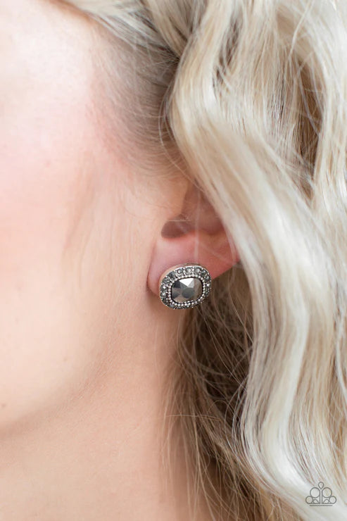 Latest Luxury - Oversized Silver Hematite Studded Encrusted Earrings E#5982