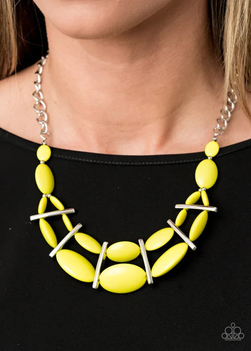 Law of the Jungle - Yellow Sectioned Off Edgy Flamboyant Linked Layered Necklace N#4184