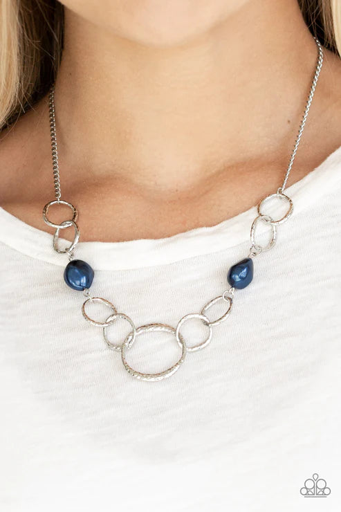 Lead Role - Blue Metallic Pearl Pebble Hammered Rings Necklace N#6218