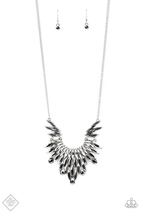 2-Piece Oversized Silver Explosion Erupts Smoky Marquise-cut Hematite Encrusted Teardrop Set SET#7269