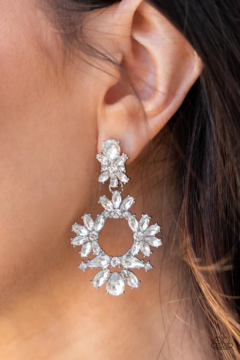 Leave them Speechless - White Ablaze Mismatched Assortment Stunning Encrusted Wreath Waw-dropping Dazzle Earrings E#4774