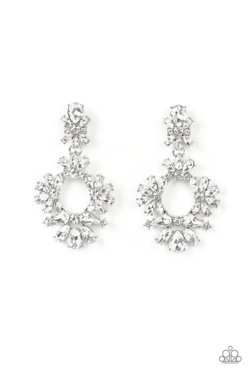 Leave them Speechless - White Ablaze Mismatched Assortment Stunning Encrusted Wreath Waw-dropping Dazzle Earrings E#4774