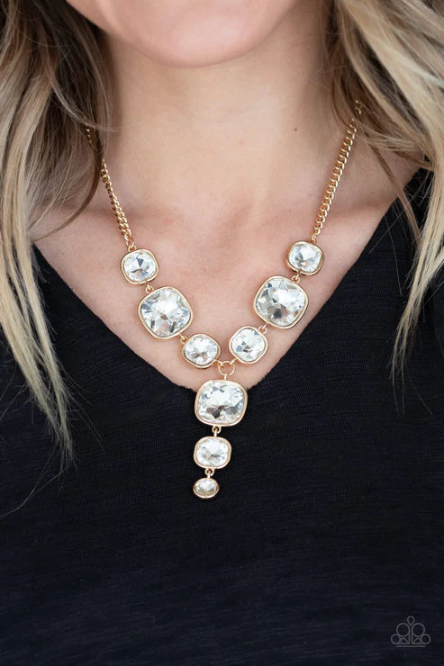 Legendary Luster - Oversized Gold Dramatic Cascade Trickle Necklace N#2678