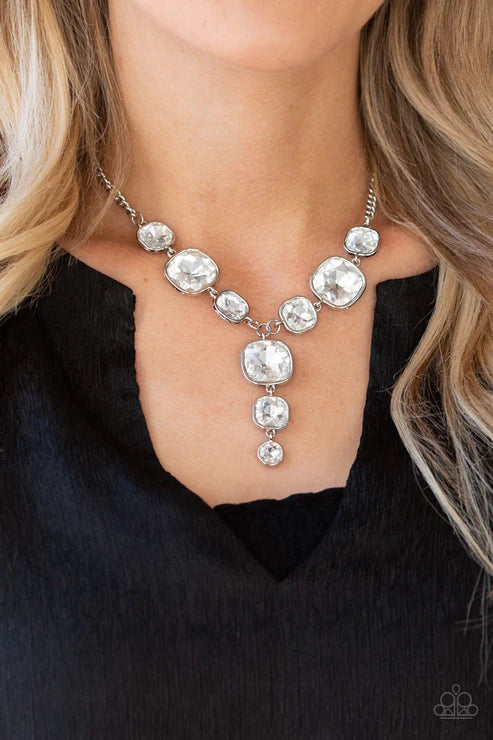 Legendary Luster - Oversized White Dramatic Cascade Trickle Necklace N#6737
