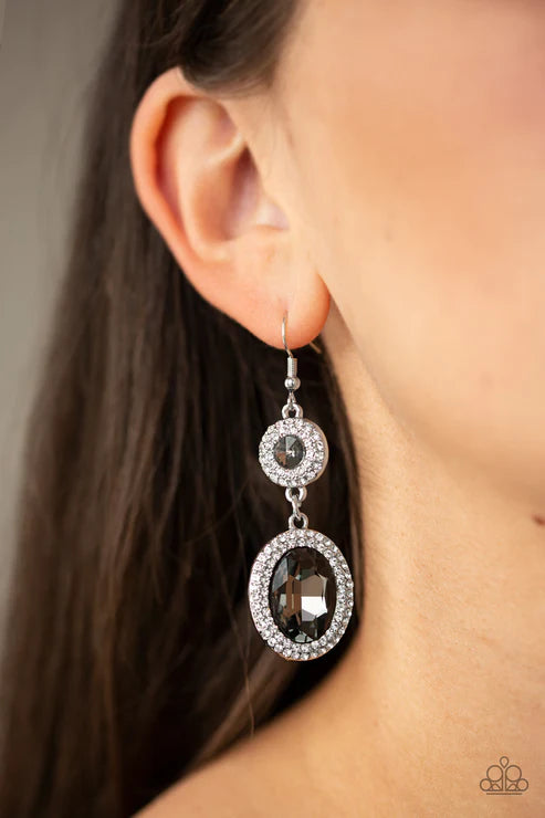 Let It BEDAZZLE - Smoky Silver Encrusted Earrings E#5969