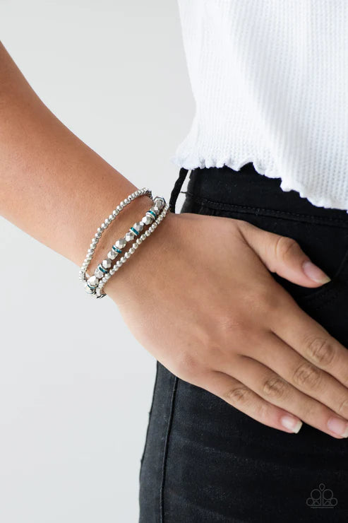 Let There BEAM Light - Blue/Silver Infused Faceted Mismatched Encrusted Bracelet Stack B#6506